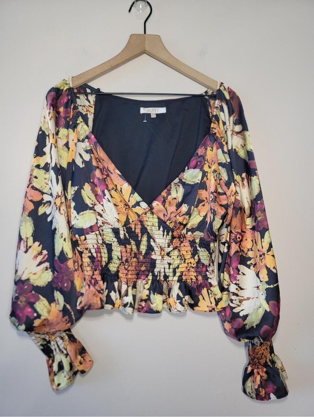 WAYF Smocked Wrap Crop Top Fall Cottagecore Festive Y2K XL